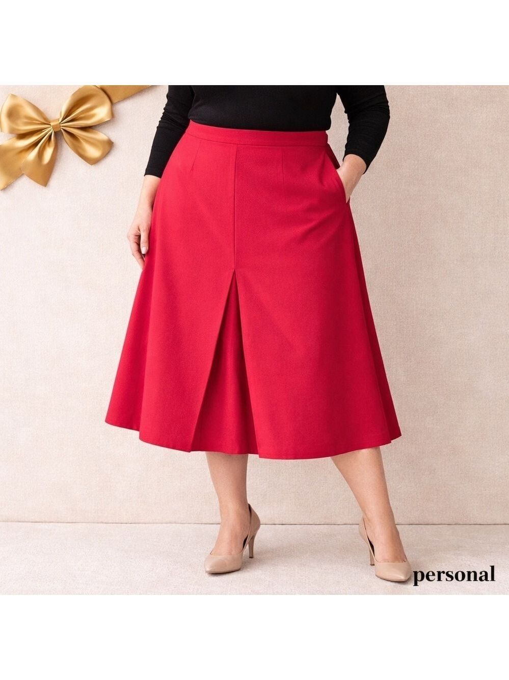 Personal Red Midi Skirt Vintage Size 16